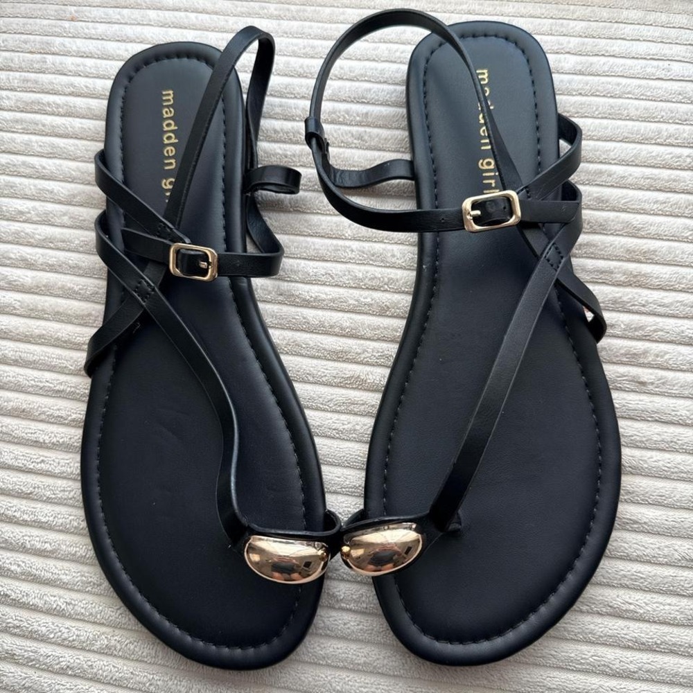 Madden Girl treasuree Black sandals with gold accents